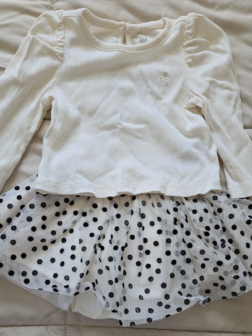 GAP Baby Set Cream Ribbed Long Sleeve Top and Polka Skirt
